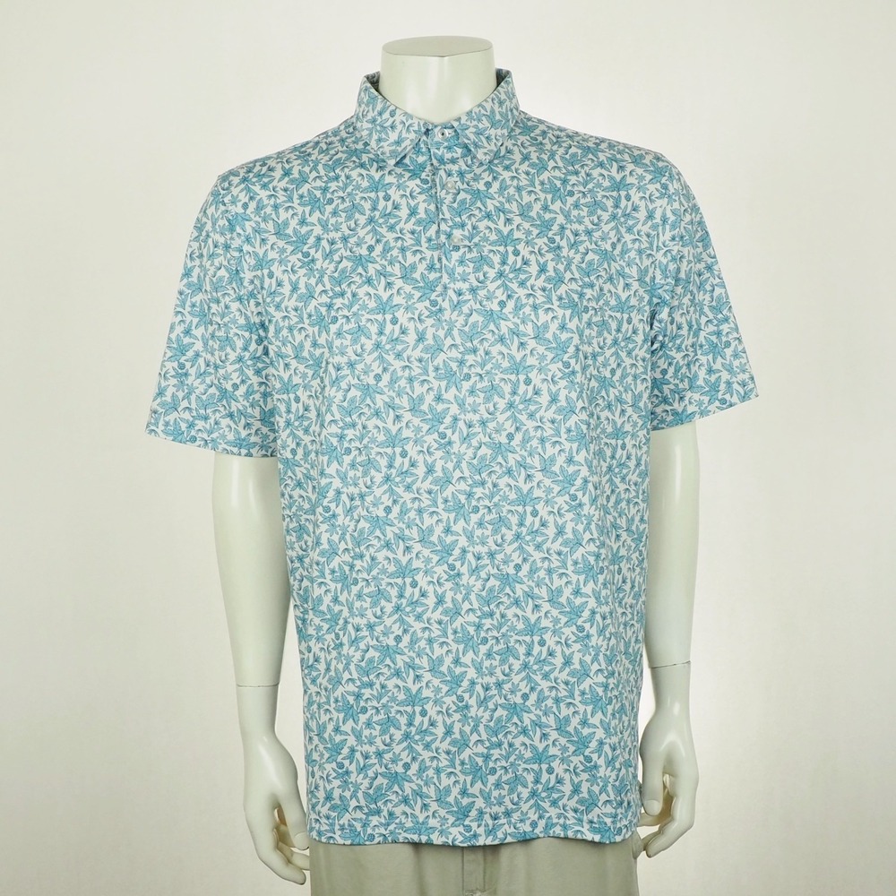 Straight Down Golf Polo Shirt Mens Large White Blue Floral AOP Performance Blend